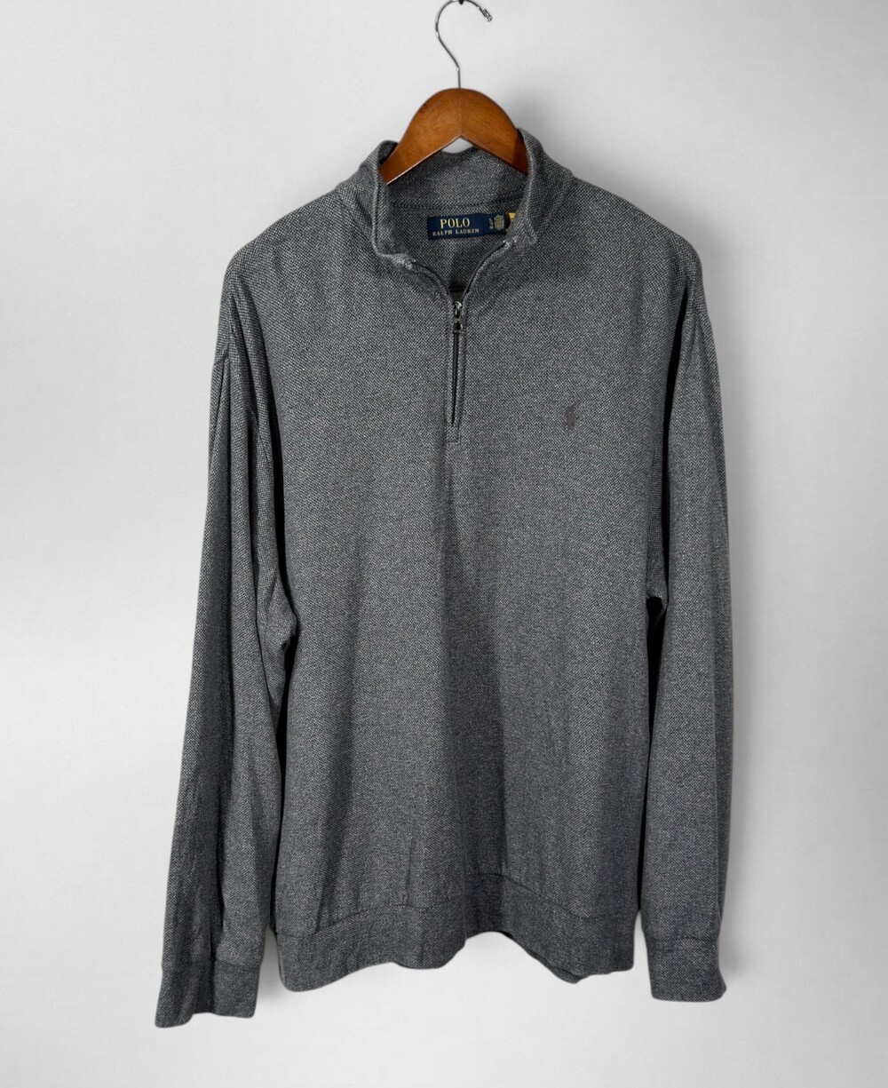Polo Ralph Lauren Luxury Jersey Men XL Gray Quarter Zip Pullover Sweater